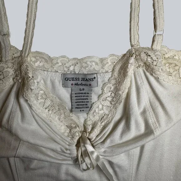 Guess Jeans Lace-Trimmed Ivory Camisole Top Vintage, Y2K, 90'S - Picture 2 of 10